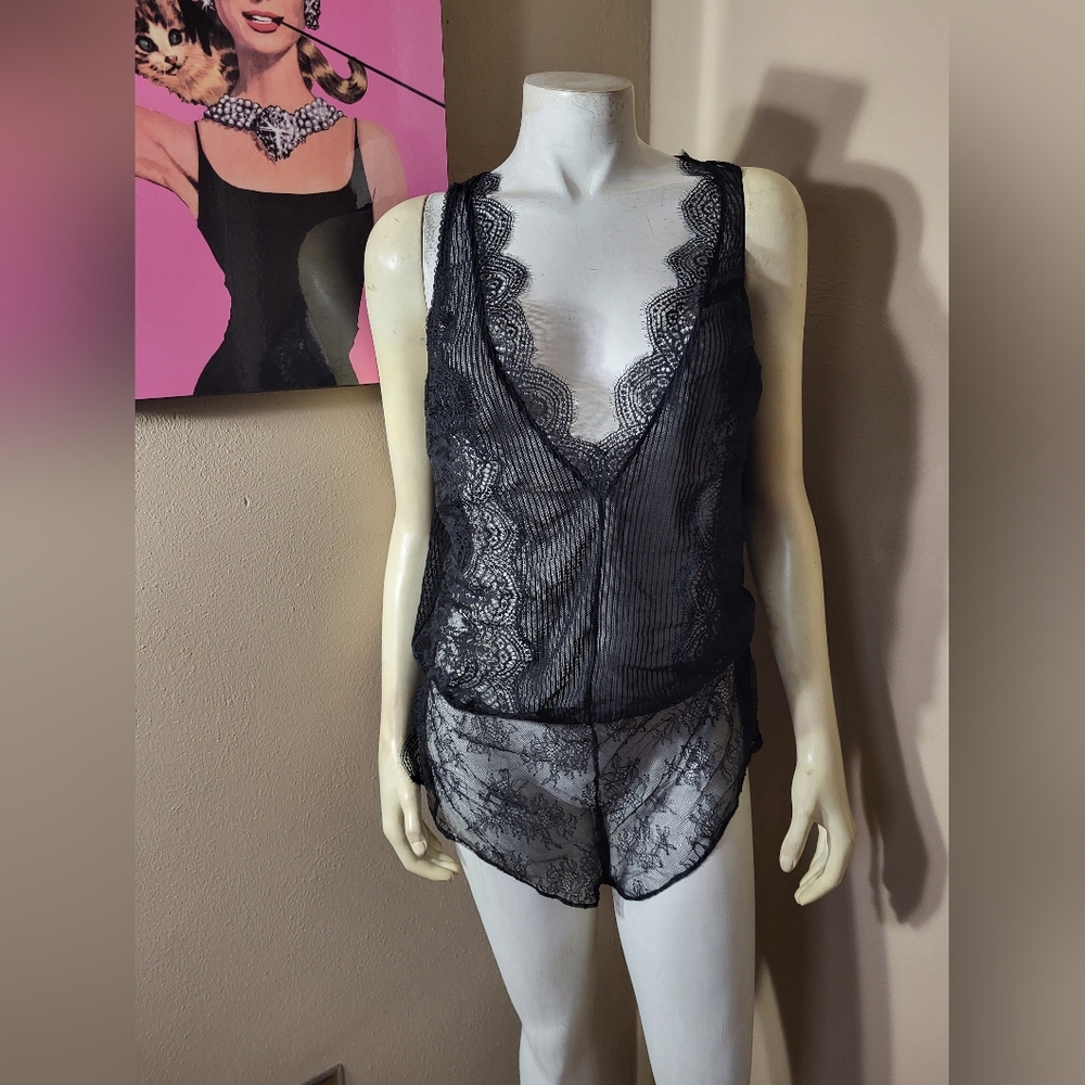 Victoria's Secret Black Lace Romper Lingerie SZ M